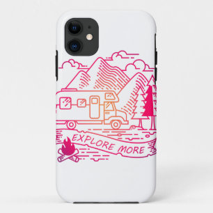 Ontdek meer roze Camper Van Mountain Natuur Lover iPhone 11 Hoesje