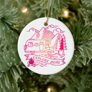 Ontdek meer roze Camper Van Mountain Natuur Lover Keramisch Ornament