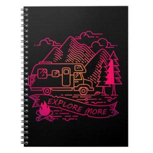 Ontdek meer roze Camper Van Mountain Natuur Lover Notitieboek