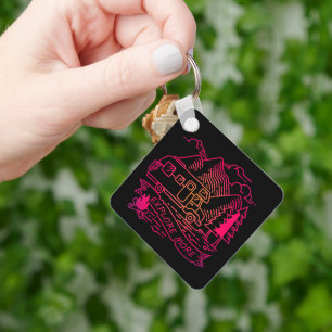 Ontdek meer roze Camper Van Mountain Natuur Lover Sleutelhanger