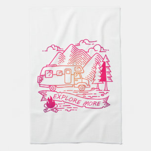 Ontdek meer roze Camper Van Mountain Natuur Lover Theedoek