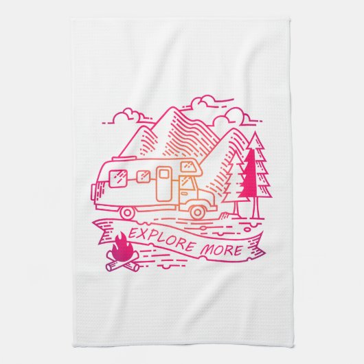 Ontdek meer roze Camper Van Mountain Natuur Lover Theedoek (Verticaal)