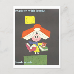 "Ontdek met Boeken"  Bibliotheek Poster Briefkaart