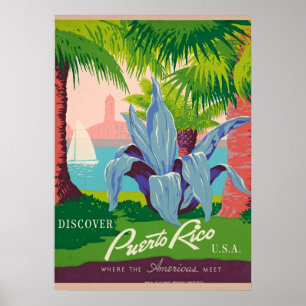 Ontdek Puerto Rico Vintage Travel Art Poster