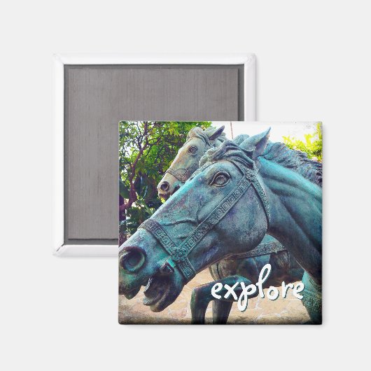 Ontdek Script Turquoise Horses Antiek Statue Magneet (Voorkant / Achterkant)