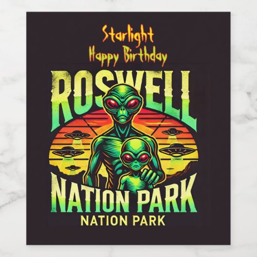 Ontdek UFO Lore bij Roswell! Wijn Etiket (Enkel label)