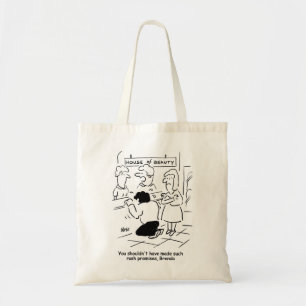Ontevreden echtgenoot in schoonheidssalon tote bag