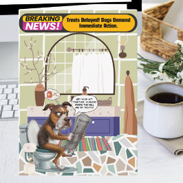 Ontevreden hond die op toilet zit voelt zich snel  kaart