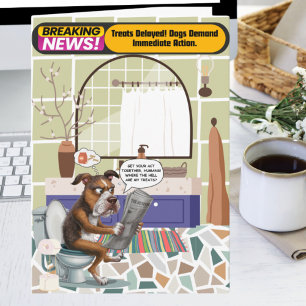 Ontevreden hond die op toilet zit voelt zich snel  kaart