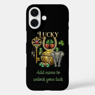 Ontgrendel je geluk gepersonaliseerde gouden charm iPhone 16 hoesje