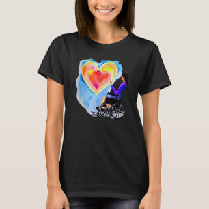 Ontgrendelde Hart Rolstoel Waterverf Neon Roze Mid T-shirt