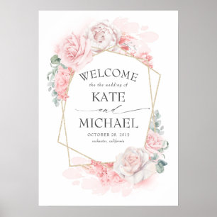 Onthaal en roze Floral Weddenschap Poster