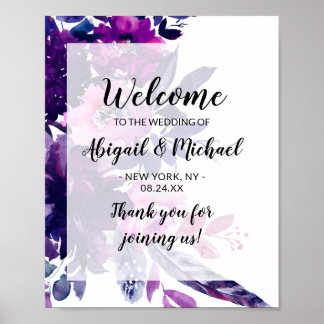 Onthaal ingeruilde Floral Paars Wedding Poster