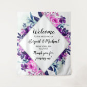 Onthaal ingeruilde Floral Paars Wedding Wandkleed (Voorkant)