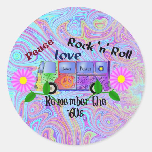 Onthoud de zestig, psychedelisch ontwerp. ronde sticker (Voorkant)
