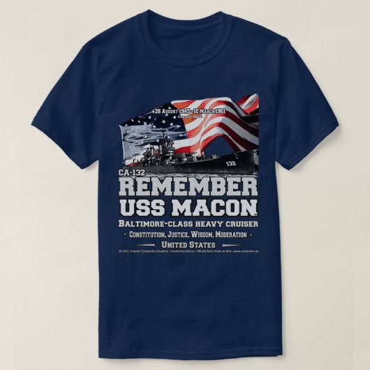 ONTHOUD USS Macon CA132 zware kruiser veteranen T-shirt (Design voorkant)