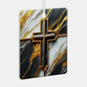 Onthulde zwart-wit marmeren kruis met goud metalen ornament (Voorkant Rechts)