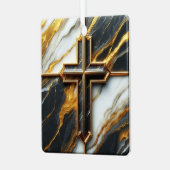 Onthulde zwart-wit marmeren kruis met goud metalen ornament (Voorkant links)