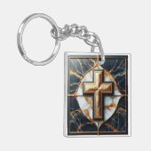 Onthulde zwart-wit marmeren kruis met goud sleutelhanger (Voorkant Links)