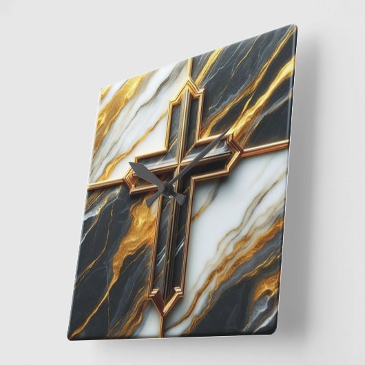 Onthulde zwart-wit marmeren kruis met goud vierkante klok (Hoek)