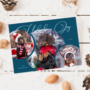 Ontketenen Joy Blauwgroen Dog Photo Holiday Kaart