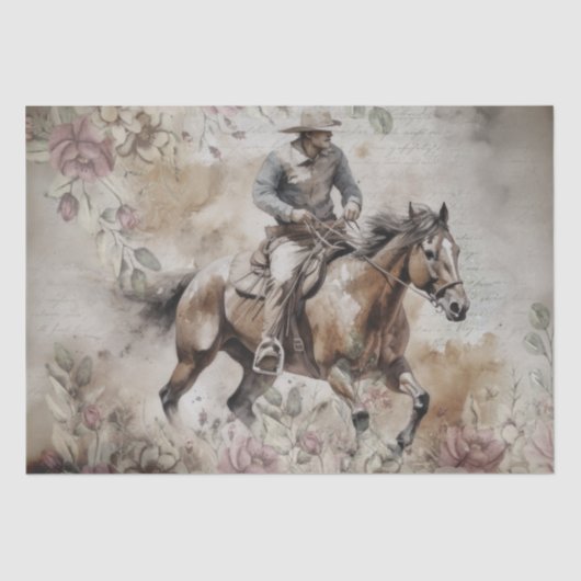Ontkoppeling van cowboy Westerne Floral Waterverf Tissuepapier (Voorkant)