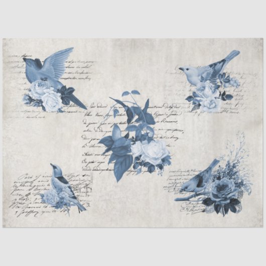  ontkoppeling van de vogelblauwe zee Antiek Tissuepapier (Voorkant)