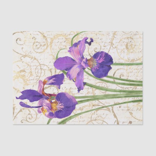 Ontkoppeling van het Floral Paarse Iris Gold Damas Tissuepapier (Voorkant)