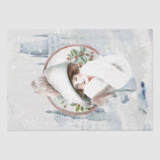 Ontkoppeling van kerstdame Holly Old World Castle Tissuepapier (Voorkant)