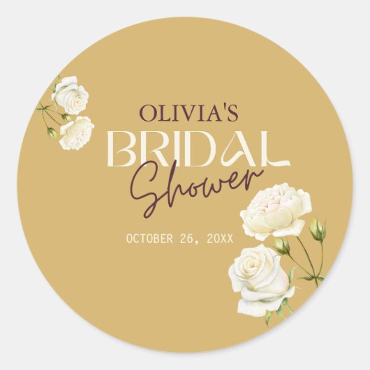 Ontluikende Liefde met Witte Rozen Bruidsfeest Ronde Sticker (Voorkant)