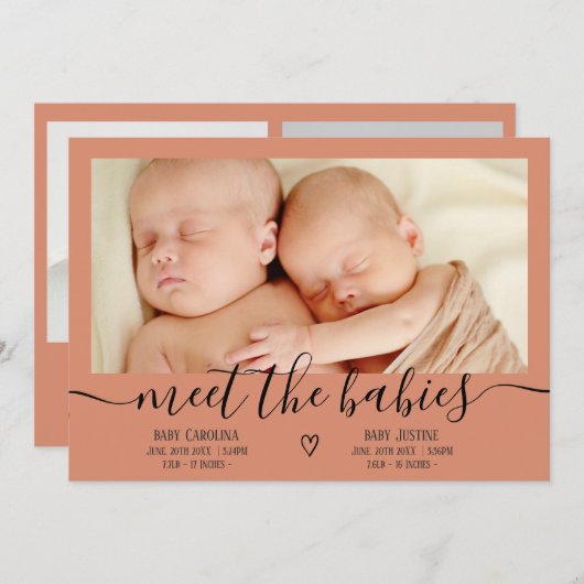 Ontmoet babyscript boho 3 foto baby tweeling geboo aankondiging (Voorkant / Achterkant)
