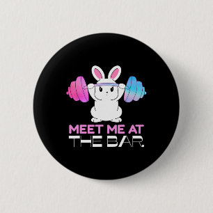 Ontmoet me bij de bar Barbell Bunny Funny Exercise Ronde Button 5,7 Cm