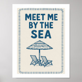 Ontmoet me bij de zee Retro typografie strandloung Poster