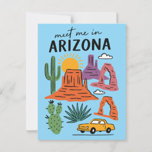 Ontmoet Me In Arizona Retro Woestijn Cactus Rode R Briefkaart