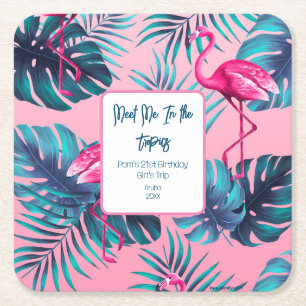 Ontmoet me in de tropen Verjaardag Meisjes Trip Va Vierkante Kartonnen Onderzetter