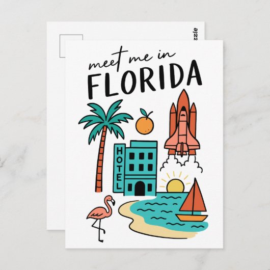 Ontmoet me in Florida Beach Vakantie Miami Flaming Briefkaart (Voorkant / Achterkant)