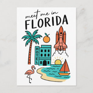 Ontmoet me in Florida Beach Vakantie Miami Flaming Briefkaart
