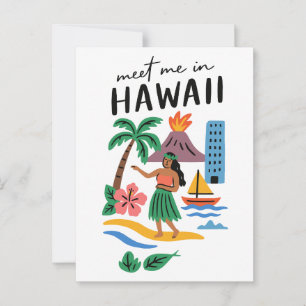 Ontmoet me in Hawaii Tropische Hula Danser Strand Briefkaart