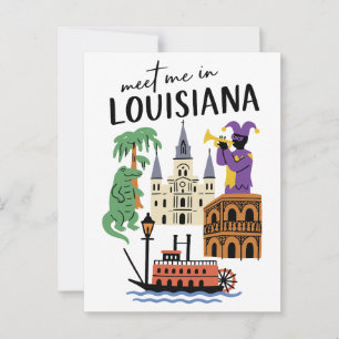 Ontmoet me in Louisiana Mardi Gras Alligator Jazz Briefkaart