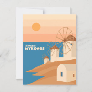 Ontmoet me in Mykonos: Minimalistische Griekse Mol Briefkaart