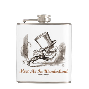 Ontmoet me in Wonderland Mad Hatter aan het rennen Heupfles