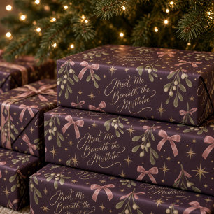 Ontmoet me onder de maretak Donkerpruime Roze Stri Cadeaupapier