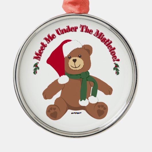 Ontmoet me onder de mistletoe! KerstTeddy Bear Metalen Ornament (Voorkant)