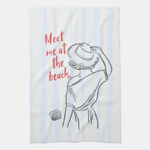Ontmoet Me Op Het Strand Blauwe Gestreepte Stran Theedoek