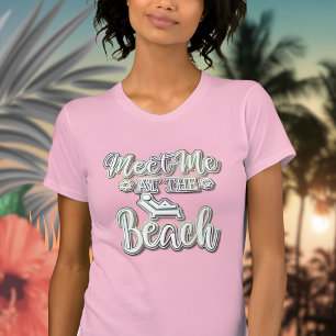 Ontmoet me op het strand kleurrijke tekst t-shirt