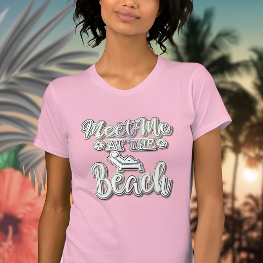 Ontmoet me op het strand kleurrijke tekst t-shirt