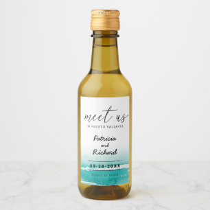 Ontmoet Ons Op Bestemming Trouw Teal Save The Date Wijn Etiket