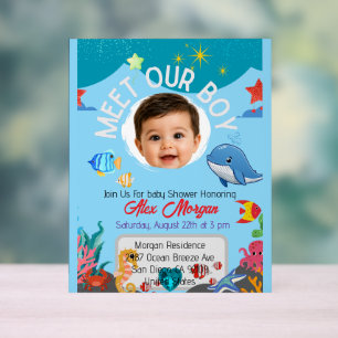 Ontmoet onze jongen baby shower uitnodiging- Onder Acryl Bord