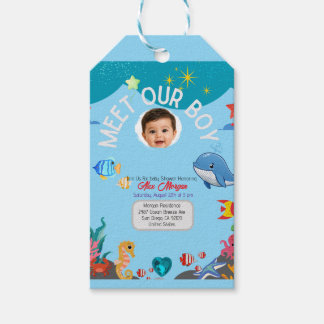 Ontmoet onze jongen baby shower uitnodiging- Onder Cadeaulabel