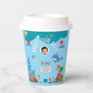 Ontmoet onze jongen baby shower uitnodiging- Onder Papieren Bekers